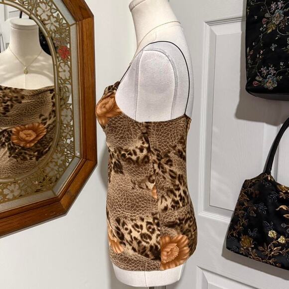VTG Y2K A Byer Brown, Orange & Gold Animal Floral Printed Cowl Neck Cami Top - Picture 3 of 7
